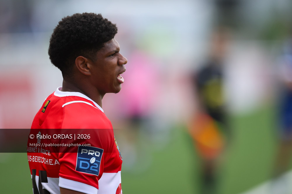 Joe Jonas, lors du match de Pro D2 entre le Biarritz olympique et Colomiers, le 24 avril 2026 au stade Aguiléra de Biarritz, France (Photo Pablo ORDAS)