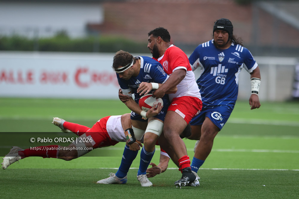 Grégoire Bazin, lors du match de Pro D2 entre le Biarritz olympique et Colomiers, le 24 avril 2026 au stade Aguiléra de Biarritz, France (Photo Pablo ORDAS)