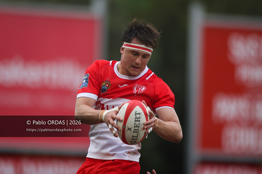 Andrea Sacco, lors du match de Pro D2 entre le Biarritz olympique et Colomiers, le 24 avril 2026 au stade Aguiléra de Biarritz, France (Photo Pablo ORDAS)