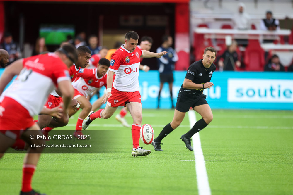 Edgar Retière, lors du match de Pro D2 entre le Biarritz olympique et Colomiers, le 24 avril 2026 au stade Aguiléra de Biarritz, France (Photo Pablo ORDAS)