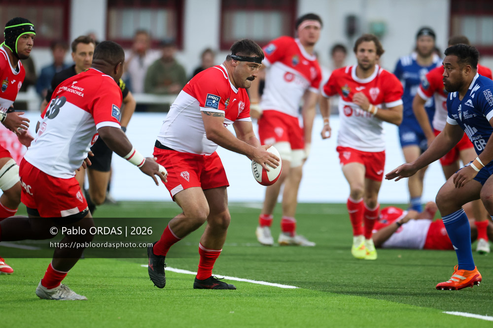 Hugo Pirlet, lors du match de Pro D2 entre le Biarritz olympique et Colomiers, le 24 avril 2026 au stade Aguiléra de Biarritz, France (Photo Pablo ORDAS)