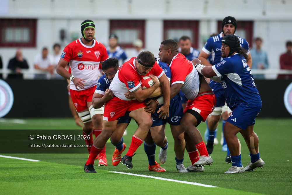 Hugo Pirlet, lors du match de Pro D2 entre le Biarritz olympique et Colomiers, le 24 avril 2026 au stade Aguiléra de Biarritz, France (Photo Pablo ORDAS)