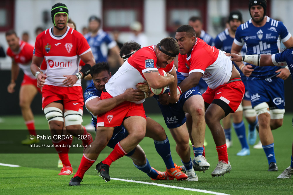 Hugo Pirlet, lors du match de Pro D2 entre le Biarritz olympique et Colomiers, le 24 avril 2026 au stade Aguiléra de Biarritz, France (Photo Pablo ORDAS)