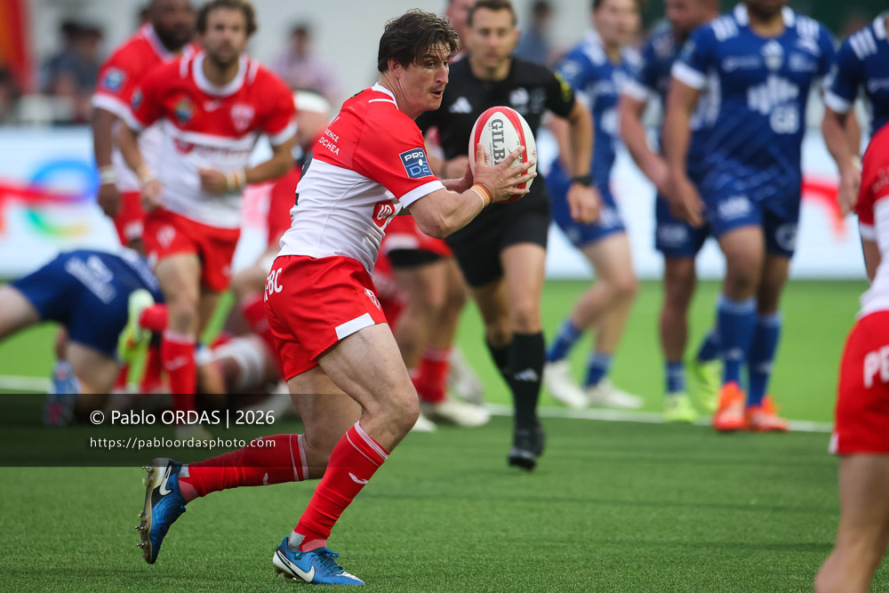 Tom Hendrickson, lors du match de Pro D2 entre le Biarritz olympique et Colomiers, le 24 avril 2026 au stade Aguiléra de Biarritz, France (Photo Pablo ORDAS)