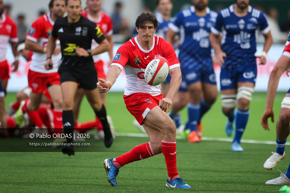 Tom Hendrickson, lors du match de Pro D2 entre le Biarritz olympique et Colomiers, le 24 avril 2026 au stade Aguiléra de Biarritz, France (Photo Pablo ORDAS)
