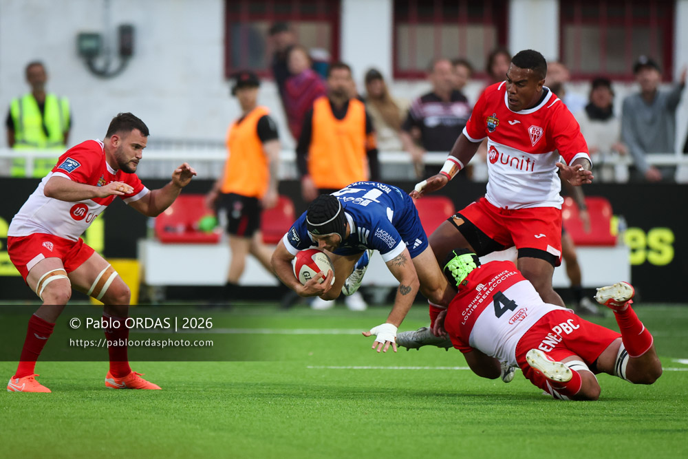 Vincent Pinto, lors du match de Pro D2 entre le Biarritz olympique et Colomiers, le 24 avril 2026 au stade Aguiléra de Biarritz, France (Photo Pablo ORDAS)