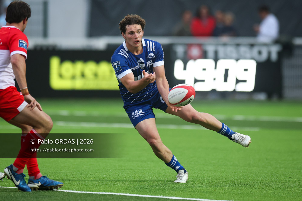 Valentin Delpy, lors du match de Pro D2 entre le Biarritz olympique et Colomiers, le 24 avril 2026 au stade Aguiléra de Biarritz, France (Photo Pablo ORDAS)