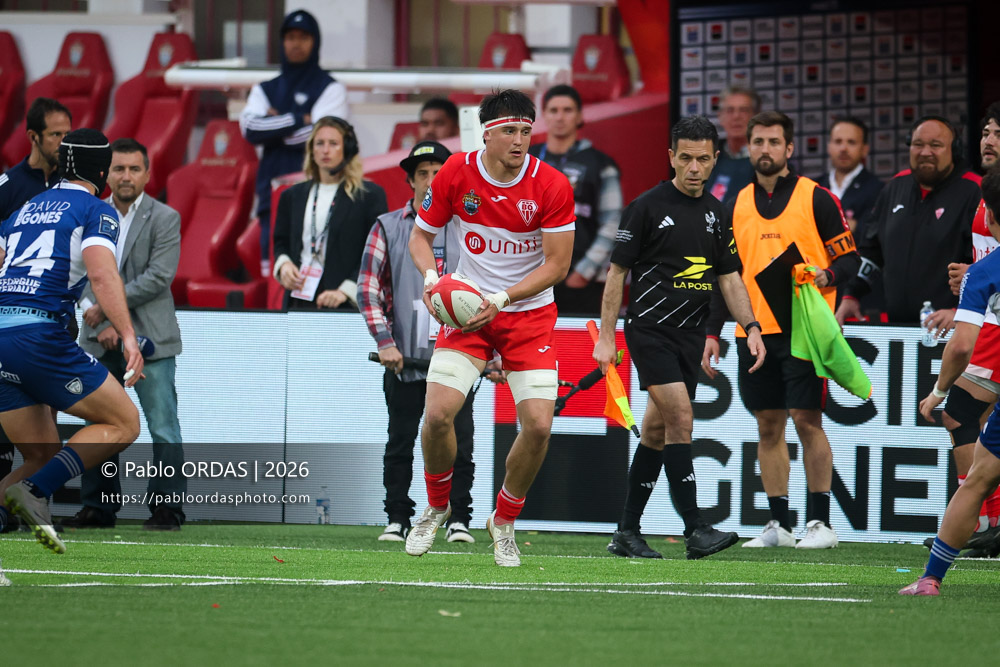 Andrea Sacco, lors du match de Pro D2 entre le Biarritz olympique et Colomiers, le 24 avril 2026 au stade Aguiléra de Biarritz, France (Photo Pablo ORDAS)