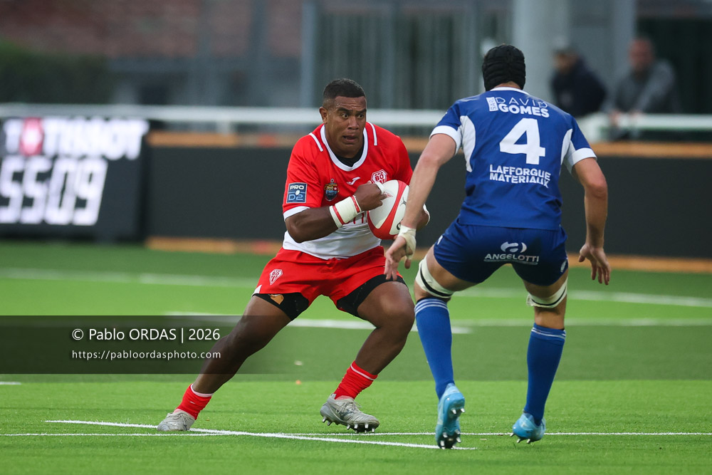 Johnny Dyer, lors du match de Pro D2 entre le Biarritz olympique et Colomiers, le 24 avril 2026 au stade Aguiléra de Biarritz, France (Photo Pablo ORDAS)