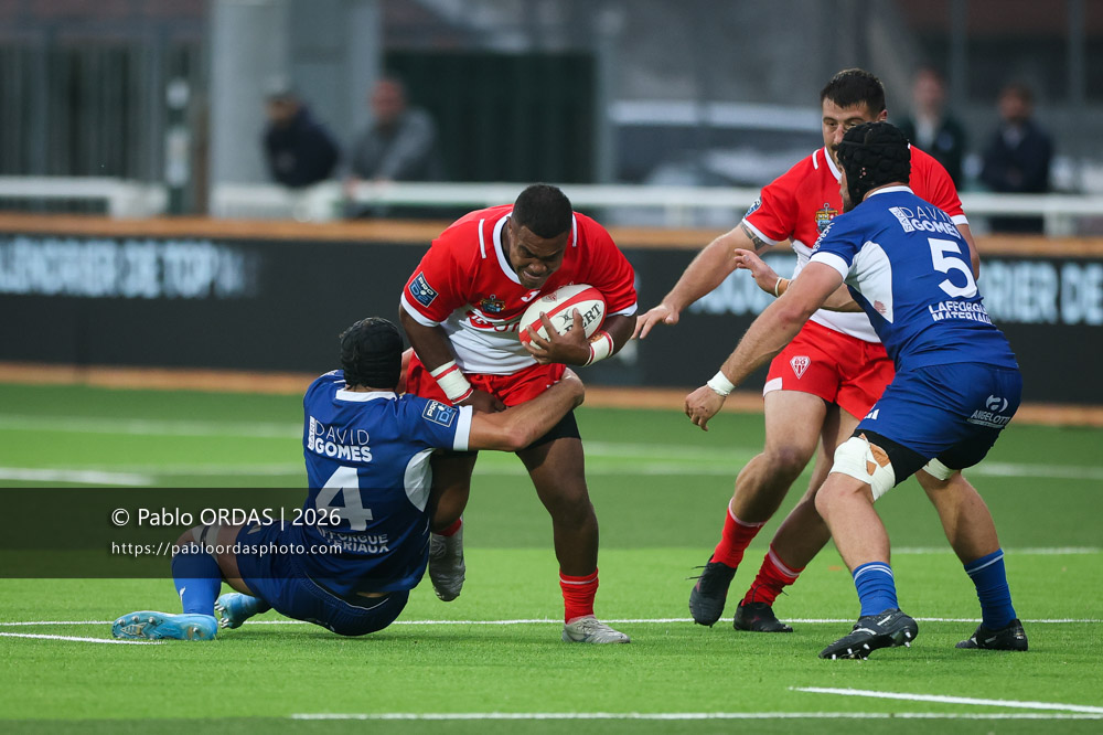 Johnny Dyer, lors du match de Pro D2 entre le Biarritz olympique et Colomiers, le 24 avril 2026 au stade Aguiléra de Biarritz, France (Photo Pablo ORDAS)
