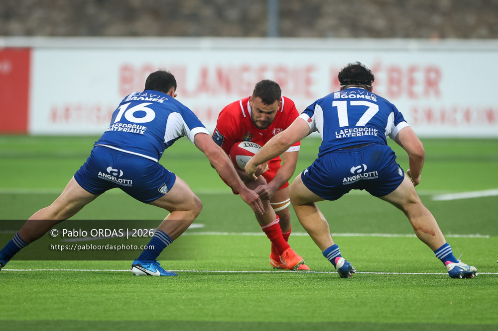Thomas Hébert, lors du match de Pro D2 entre le Biarritz olympique et Colomiers, le 24 avril 2026 au stade Aguiléra de Biarritz, France (Photo Pablo ORDAS)