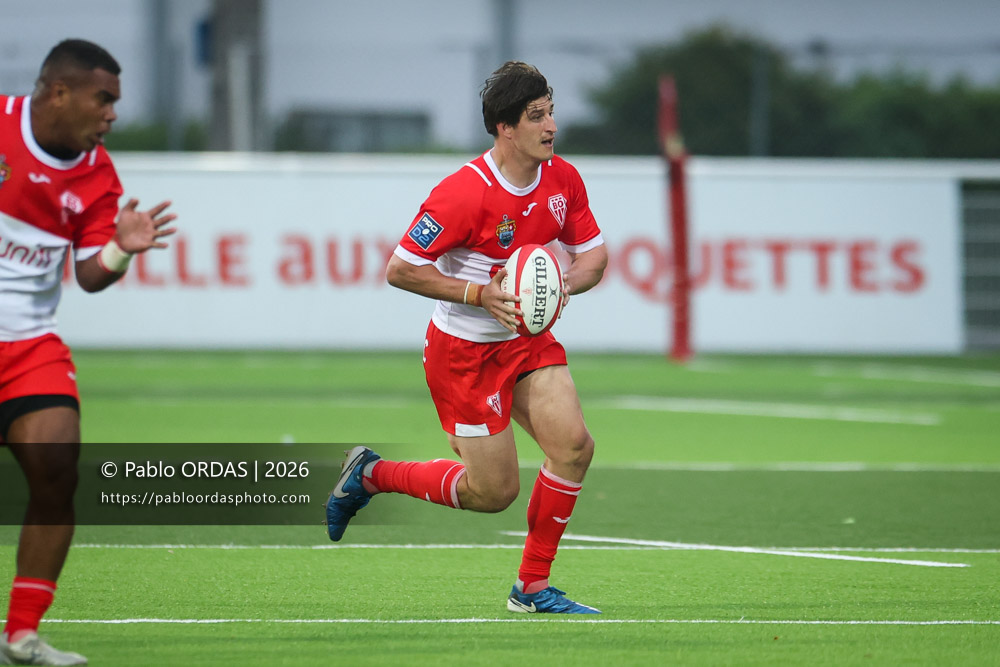 Tom Hendrickson, lors du match de Pro D2 entre le Biarritz olympique et Colomiers, le 24 avril 2026 au stade Aguiléra de Biarritz, France (Photo Pablo ORDAS)