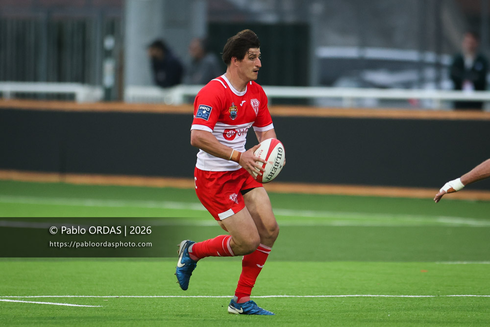 Tom Hendrickson, lors du match de Pro D2 entre le Biarritz olympique et Colomiers, le 24 avril 2026 au stade Aguiléra de Biarritz, France (Photo Pablo ORDAS)