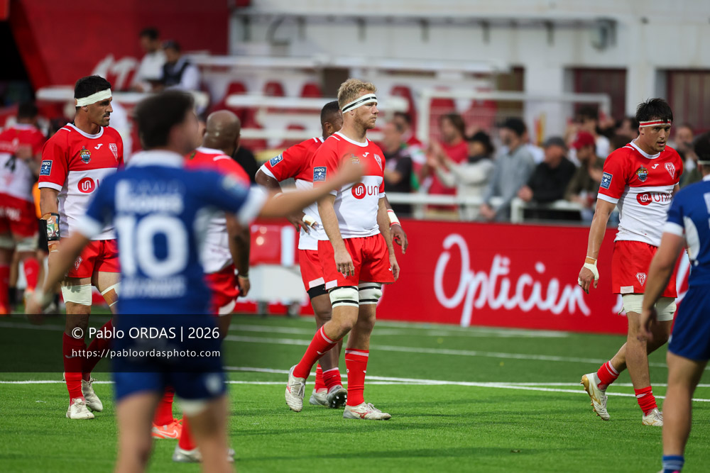 Heath Backhouse, lors du match de Pro D2 entre le Biarritz olympique et Colomiers, le 24 avril 2026 au stade Aguiléra de Biarritz, France (Photo Pablo ORDAS)