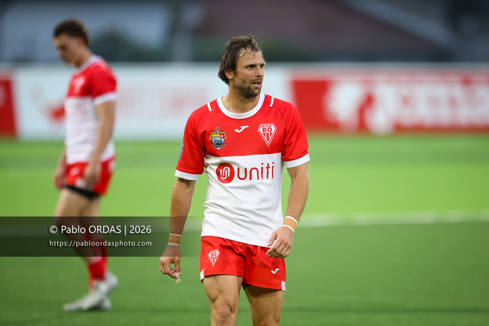 Yann Lesgourgues, lors du match de Pro D2 entre le Biarritz olympique et Colomiers, le 24 avril 2026 au stade Aguiléra de Biarritz, France (Photo Pablo ORDAS)
