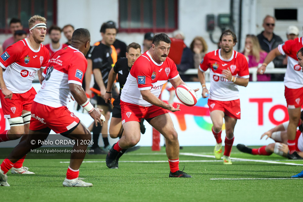 Hugo Pirlet, lors du match de Pro D2 entre le Biarritz olympique et Colomiers, le 24 avril 2026 au stade Aguiléra de Biarritz, France (Photo Pablo ORDAS)