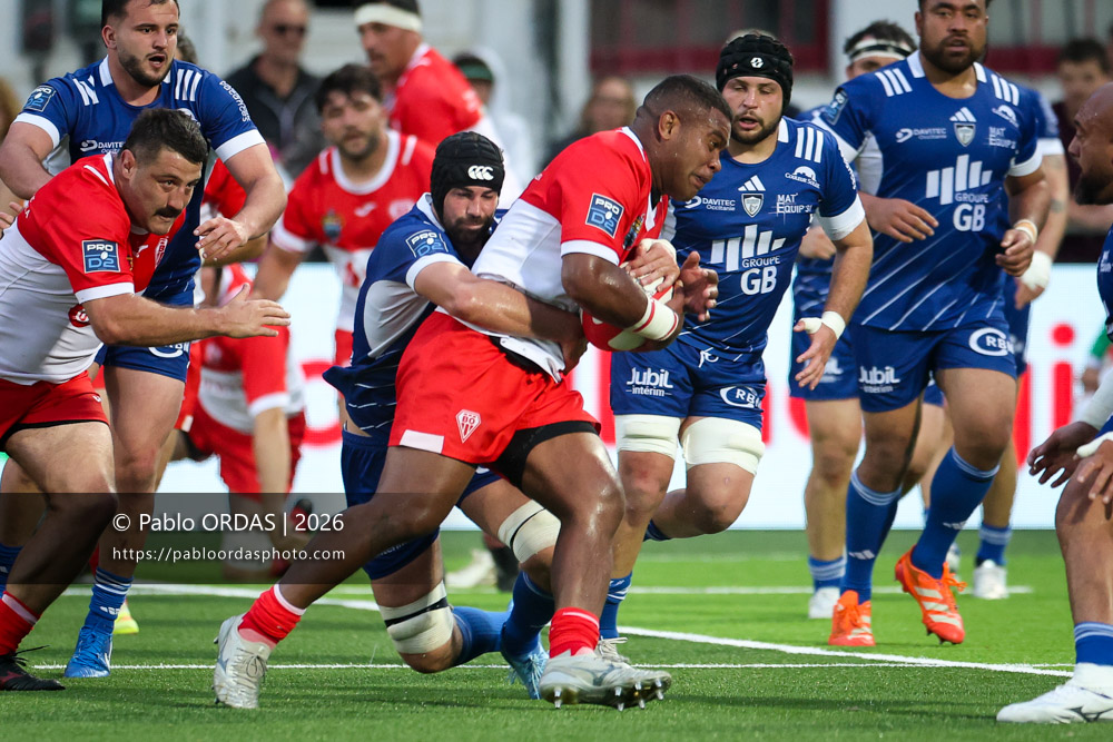 Johnny Dyer, lors du match de Pro D2 entre le Biarritz olympique et Colomiers, le 24 avril 2026 au stade Aguiléra de Biarritz, France (Photo Pablo ORDAS)