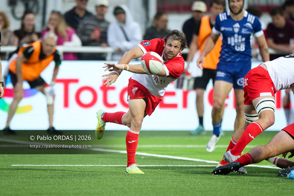 Yann Lesgourgues, lors du match de Pro D2 entre le Biarritz olympique et Colomiers, le 24 avril 2026 au stade Aguiléra de Biarritz, France (Photo Pablo ORDAS)