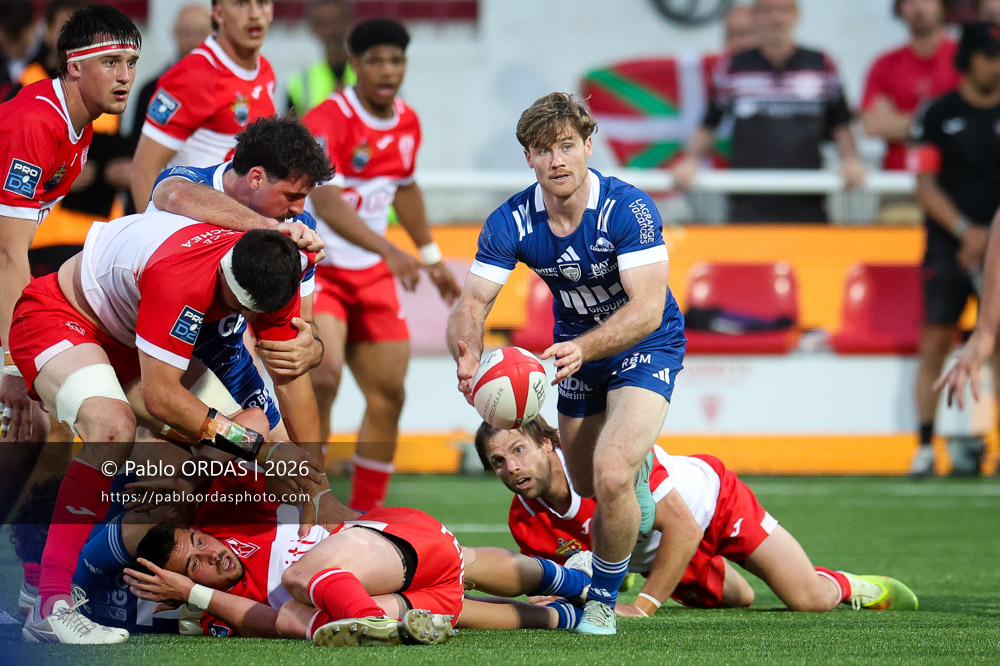 Jules Danglot, lors du match de Pro D2 entre le Biarritz olympique et Colomiers, le 24 avril 2026 au stade Aguiléra de Biarritz, France (Photo Pablo ORDAS)