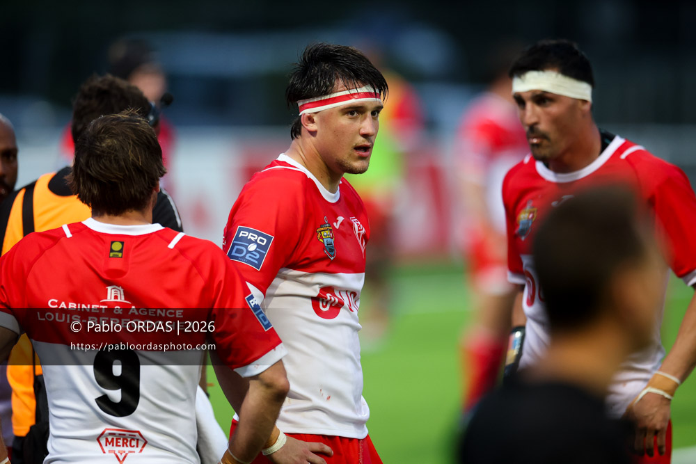 Andrea Sacco, lors du match de Pro D2 entre le Biarritz olympique et Colomiers, le 24 avril 2026 au stade Aguiléra de Biarritz, France (Photo Pablo ORDAS)