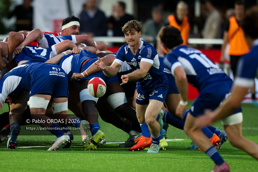 Jules Danglot, lors du match de Pro D2 entre le Biarritz olympique et Colomiers, le 24 avril 2026 au stade Aguiléra de Biarritz, France (Photo Pablo ORDAS)
