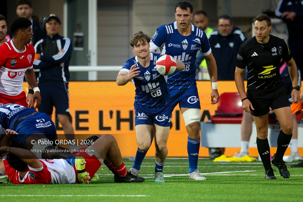 Jules Danglot, lors du match de Pro D2 entre le Biarritz olympique et Colomiers, le 24 avril 2026 au stade Aguiléra de Biarritz, France (Photo Pablo ORDAS)