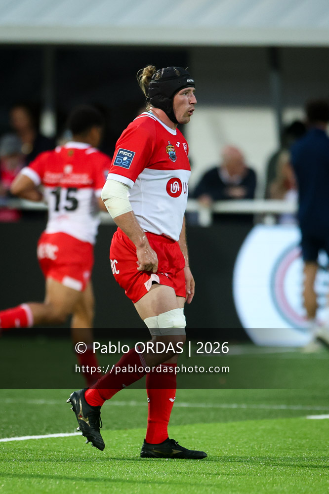 Alban Placines, lors du match de Pro D2 entre le Biarritz olympique et Colomiers, le 24 avril 2026 au stade Aguiléra de Biarritz, France (Photo Pablo ORDAS)