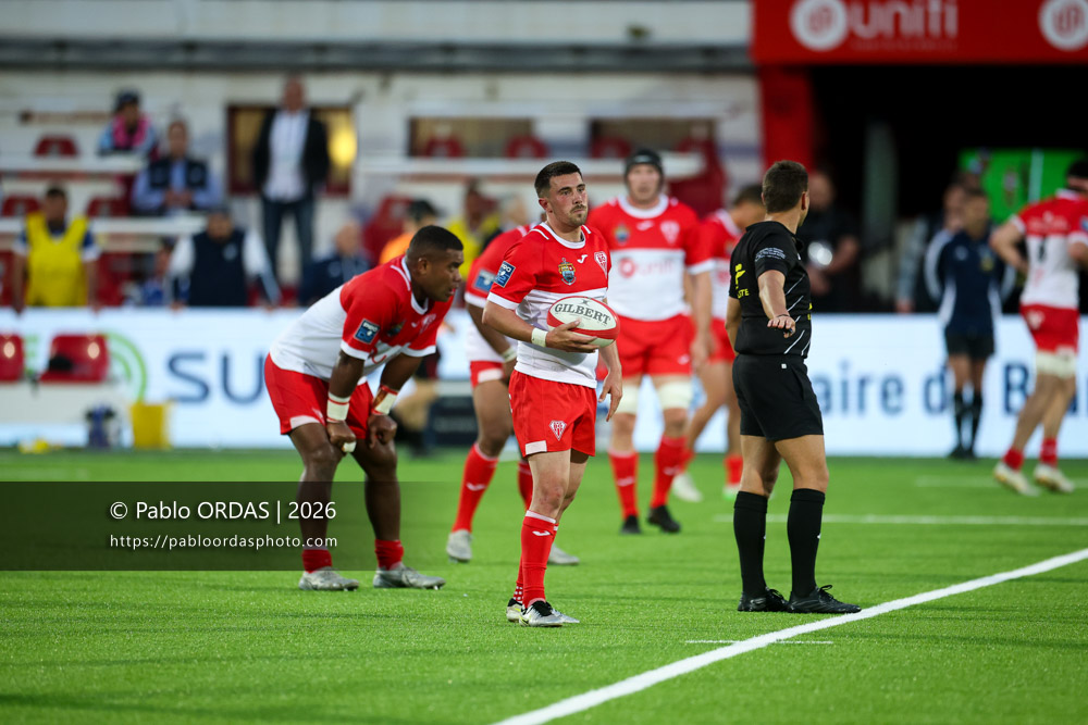 Edgar Retière, lors du match de Pro D2 entre le Biarritz olympique et Colomiers, le 24 avril 2026 au stade Aguiléra de Biarritz, France (Photo Pablo ORDAS)