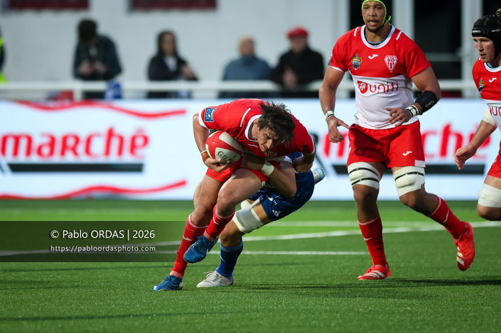 Tom Hendrickson, lors du match de Pro D2 entre le Biarritz olympique et Colomiers, le 24 avril 2026 au stade Aguiléra de Biarritz, France (Photo Pablo ORDAS)