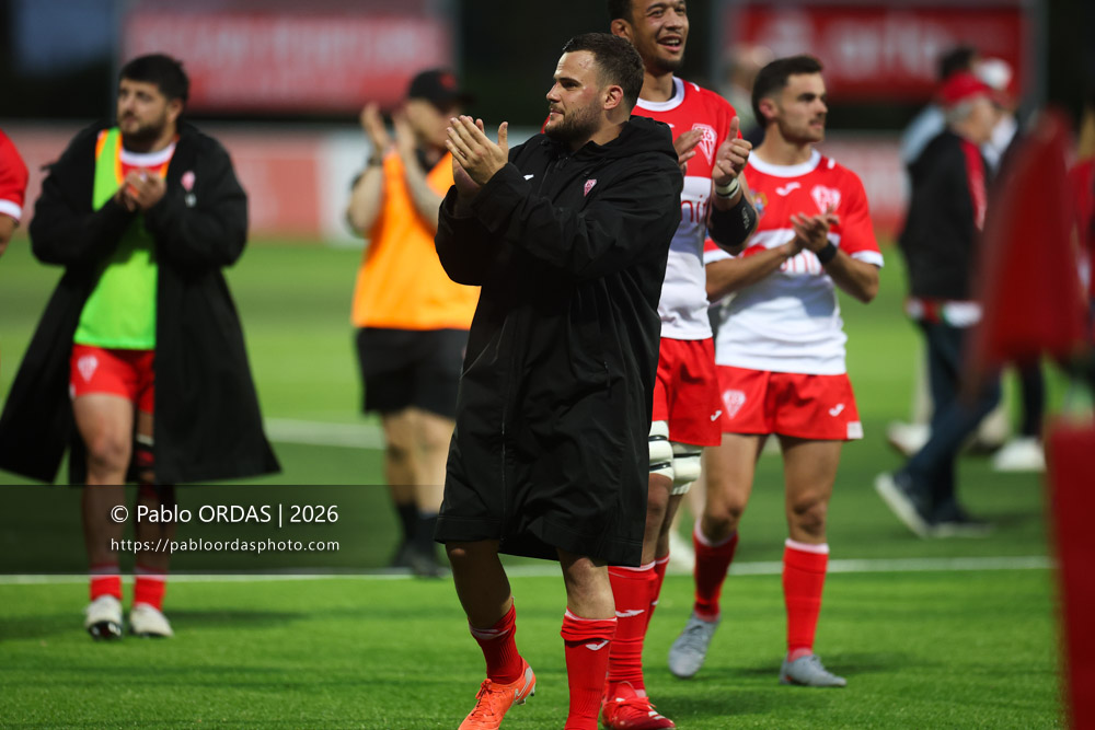 Thomas Hébert, lors du match de Pro D2 entre le Biarritz olympique et Colomiers, le 24 avril 2026 au stade Aguiléra de Biarritz, France (Photo Pablo ORDAS)