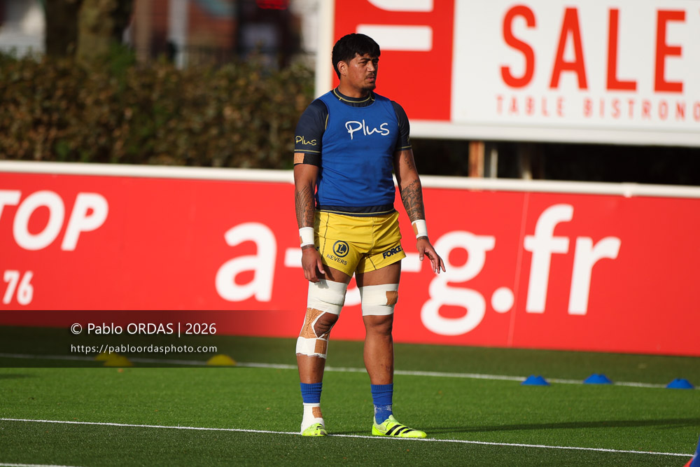 Chris Gabriel, lors du match de Pro D2 entre le Biarritz olympique et Nevers, le 10 avril 2026 au stade Aguiléra de Biarritz, France (Photo Pablo ORDAS)