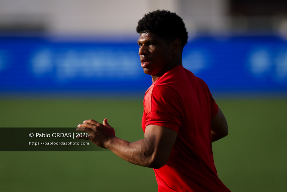 Joe Jonas, lors du match de Pro D2 entre le Biarritz olympique et Nevers, le 10 avril 2026 au stade Aguiléra de Biarritz, France (Photo Pablo ORDAS)