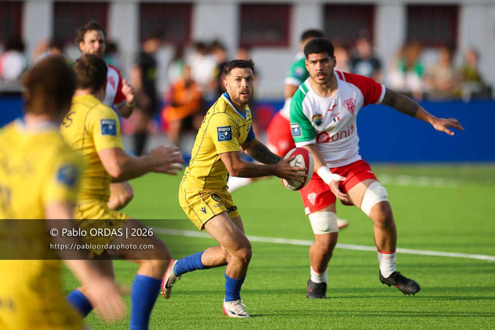Dylan Jaminet, lors du match de Pro D2 entre le Biarritz olympique et Nevers, le 10 avril 2026 au stade Aguiléra de Biarritz, France (Photo Pablo ORDAS)
