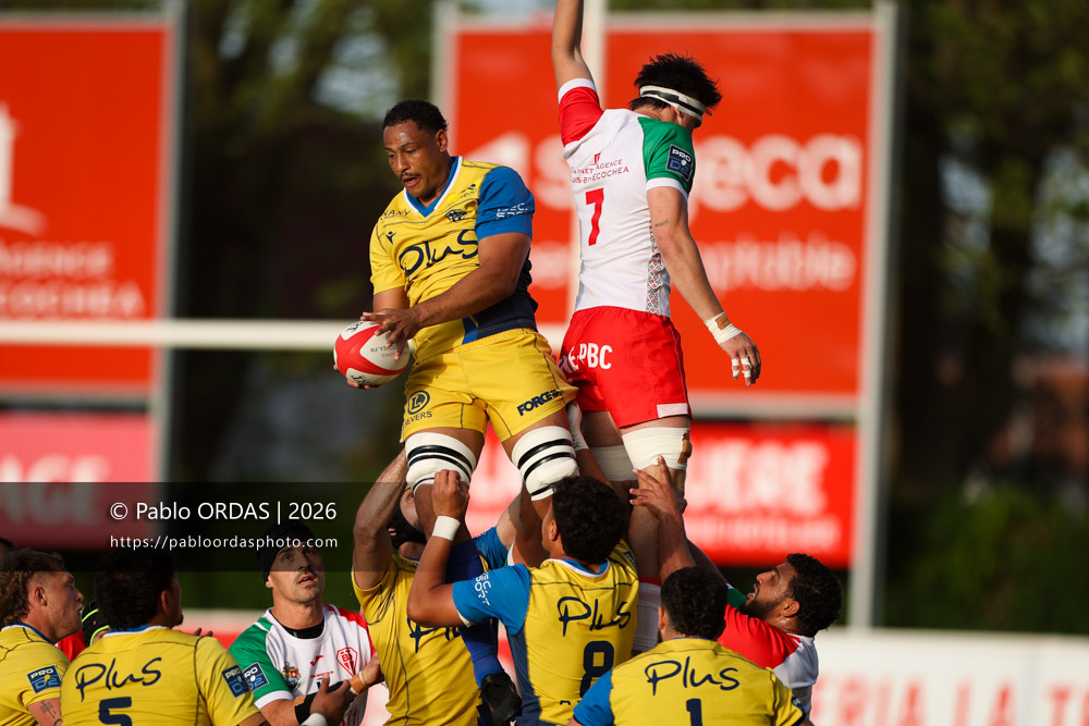 Charlie Francoz, lors du match de Pro D2 entre le Biarritz olympique et Nevers, le 10 avril 2026 au stade Aguiléra de Biarritz, France (Photo Pablo ORDAS)
