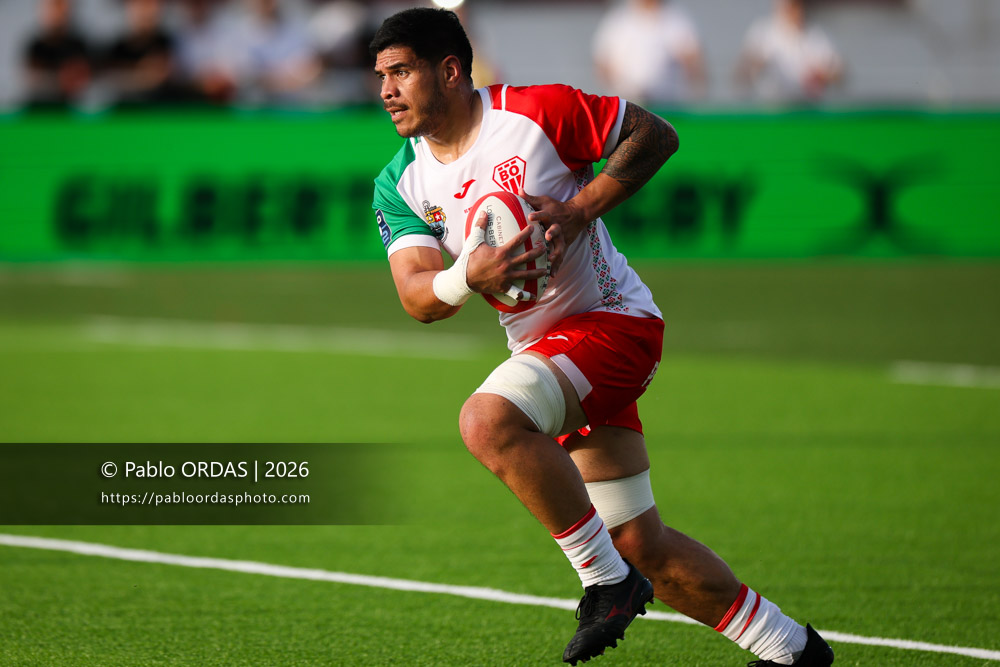 Filimo Taofifenua, lors du match de Pro D2 entre le Biarritz olympique et Nevers, le 10 avril 2026 au stade Aguiléra de Biarritz, France (Photo Pablo ORDAS)