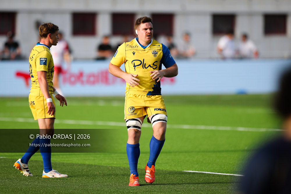 Philip Kleynhans, lors du match de Pro D2 entre le Biarritz olympique et Nevers, le 10 avril 2026 au stade Aguiléra de Biarritz, France (Photo Pablo ORDAS)