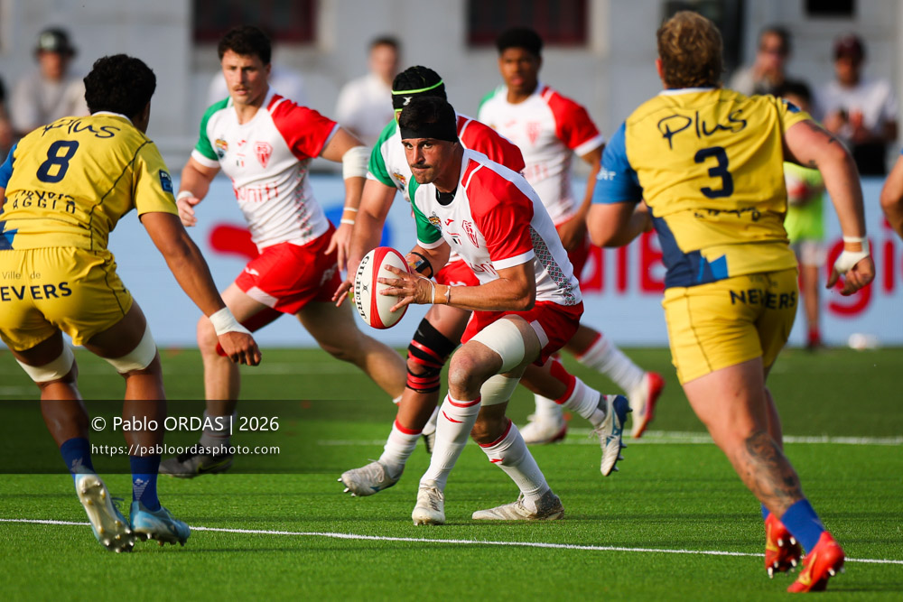 Rémi Bourdeau, lors du match de Pro D2 entre le Biarritz olympique et Nevers, le 10 avril 2026 au stade Aguiléra de Biarritz, France (Photo Pablo ORDAS)