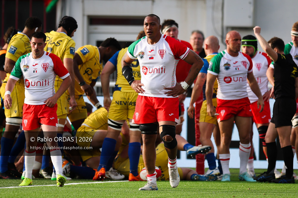 Piula Fa'asalele, lors du match de Pro D2 entre le Biarritz olympique et Nevers, le 10 avril 2026 au stade Aguiléra de Biarritz, France (Photo Pablo ORDAS)