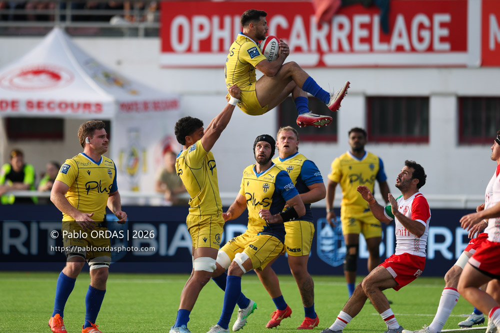 Dylan Jaminet, lors du match de Pro D2 entre le Biarritz olympique et Nevers, le 10 avril 2026 au stade Aguiléra de Biarritz, France (Photo Pablo ORDAS)