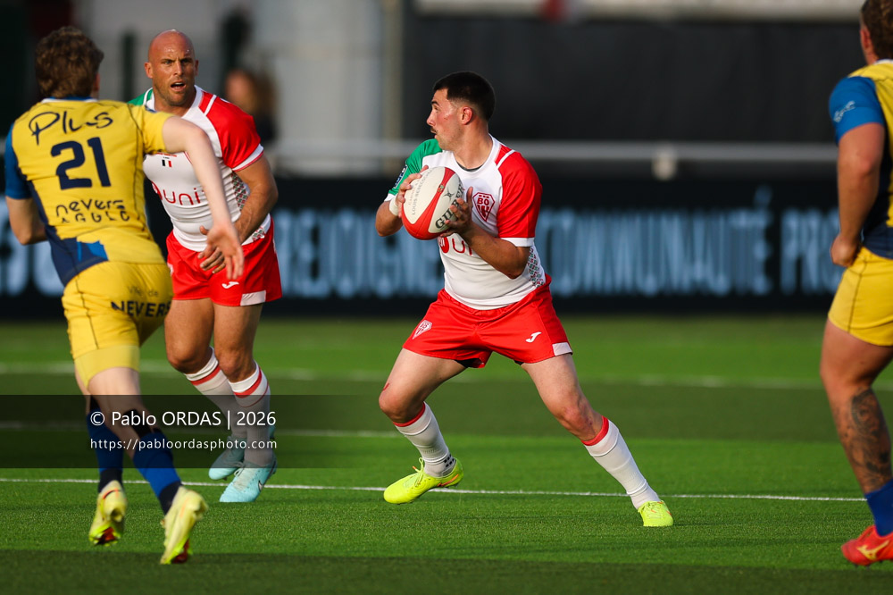 Edgar Retière, lors du match de Pro D2 entre le Biarritz olympique et Nevers, le 10 avril 2026 au stade Aguiléra de Biarritz, France (Photo Pablo ORDAS)