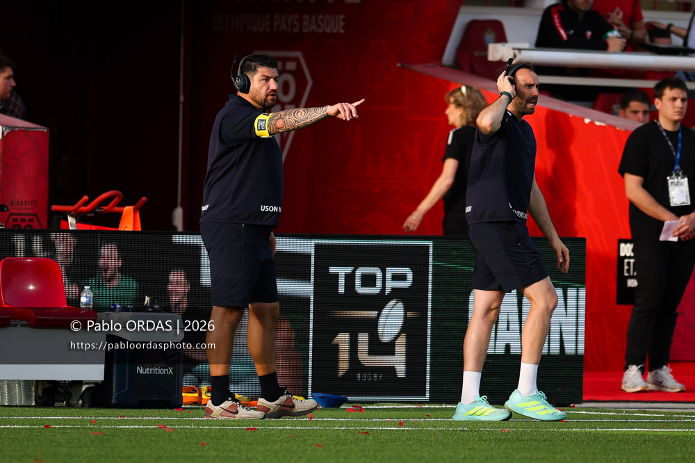 David Penalva, lors du match de Pro D2 entre le Biarritz olympique et Nevers, le 10 avril 2026 au stade Aguiléra de Biarritz, France (Photo Pablo ORDAS)