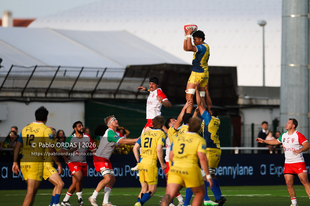 Manaïa Lape, lors du match de Pro D2 entre le Biarritz olympique et Nevers, le 10 avril 2026 au stade Aguiléra de Biarritz, France (Photo Pablo ORDAS)