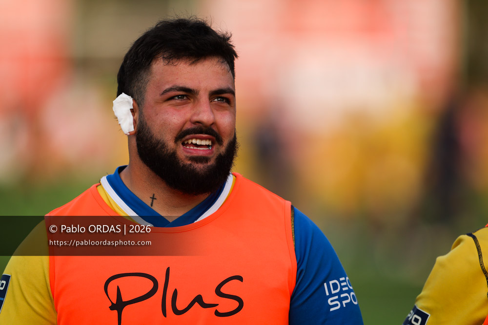 Luka Ungiadze, lors du match de Pro D2 entre le Biarritz olympique et Nevers, le 10 avril 2026 au stade Aguiléra de Biarritz, France (Photo Pablo ORDAS)