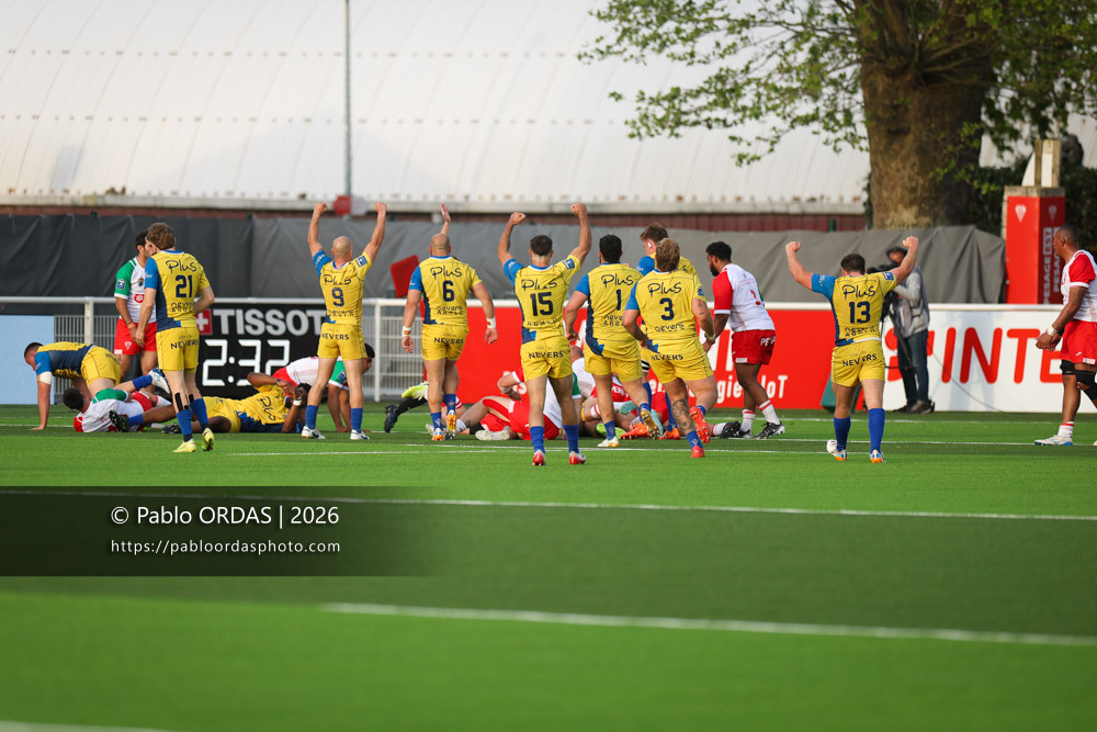 Dylan Jaminet, lors du match de Pro D2 entre le Biarritz olympique et Nevers, le 10 avril 2026 au stade Aguiléra de Biarritz, France (Photo Pablo ORDAS)