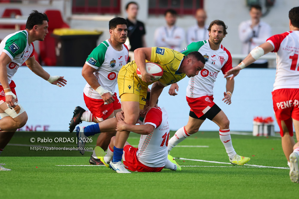 Jean-Maxence Jules Rosette, lors du match de Pro D2 entre le Biarritz olympique et Nevers, le 10 avril 2026 au stade Aguiléra de Biarritz, France (Photo Pablo ORDAS)