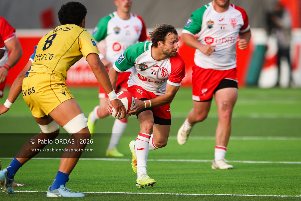 Yann Lesgourgues, lors du match de Pro D2 entre le Biarritz olympique et Nevers, le 10 avril 2026 au stade Aguiléra de Biarritz, France (Photo Pablo ORDAS)