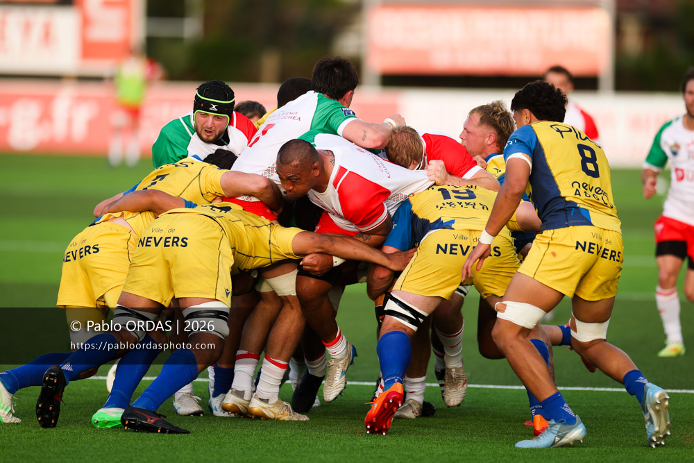 Piula Fa'asalele, lors du match de Pro D2 entre le Biarritz olympique et Nevers, le 10 avril 2026 au stade Aguiléra de Biarritz, France (Photo Pablo ORDAS)
