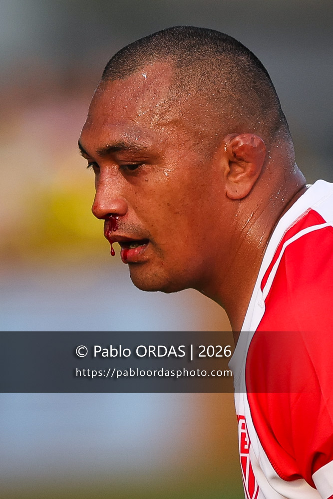 Piula Fa'asalele, lors du match de Pro D2 entre le Biarritz olympique et Nevers, le 10 avril 2026 au stade Aguiléra de Biarritz, France (Photo Pablo ORDAS)