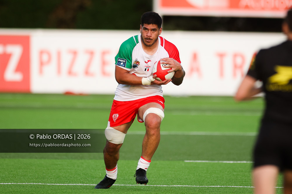 Filimo Taofifenua, lors du match de Pro D2 entre le Biarritz olympique et Nevers, le 10 avril 2026 au stade Aguiléra de Biarritz, France (Photo Pablo ORDAS)