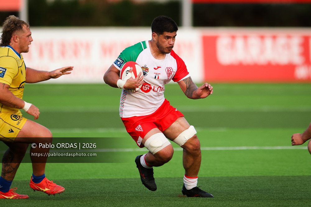 Filimo Taofifenua, lors du match de Pro D2 entre le Biarritz olympique et Nevers, le 10 avril 2026 au stade Aguiléra de Biarritz, France (Photo Pablo ORDAS)